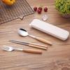Набор столовых приборов из нержавеющей стали с деревянными ручками - Включает палочки для еды, вилку и ложку для студентов и путешествий на открытом воздухе.