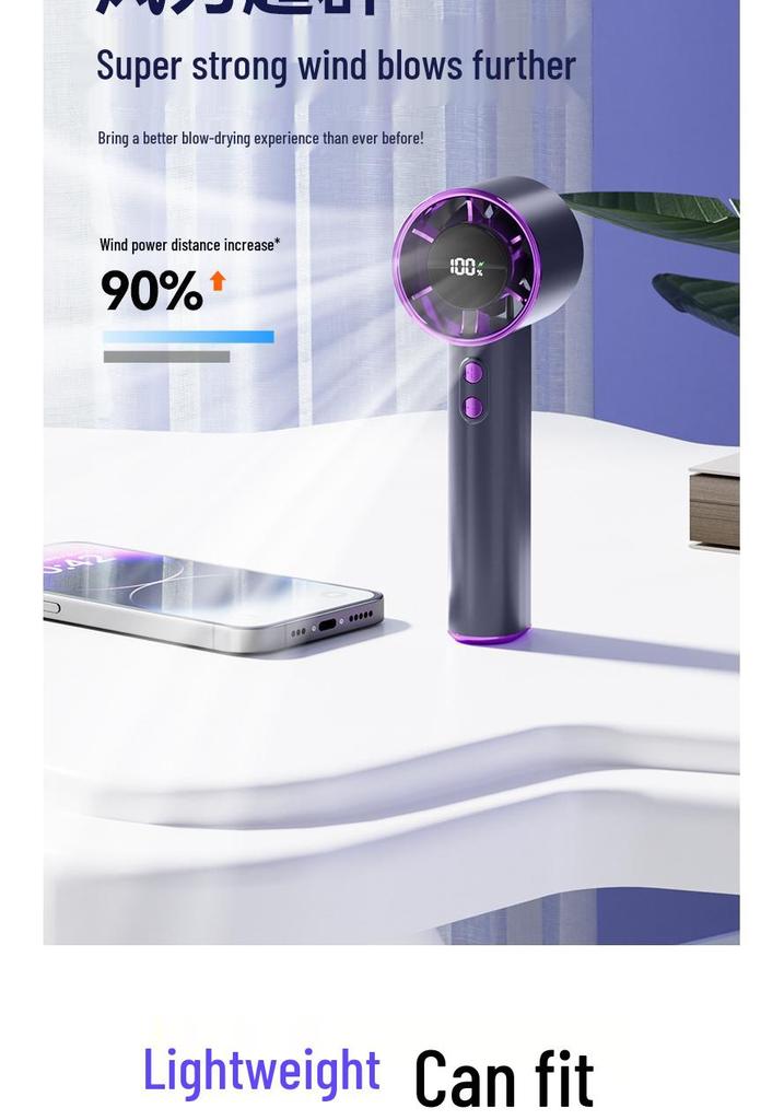 2026 Portable Handheld Fan S1 - 100-Speed USB Fan with Digital Display for Office & Outdoor Use