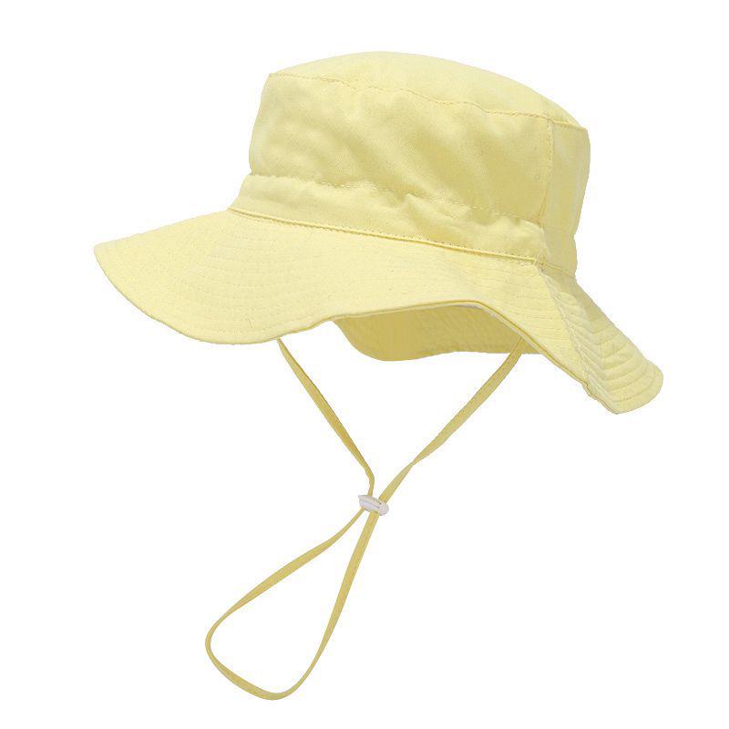 New Solid Color Kids' Bucket Hat with Windproof Rope: Breathable, Foldable, and Sun-Protective for Summer