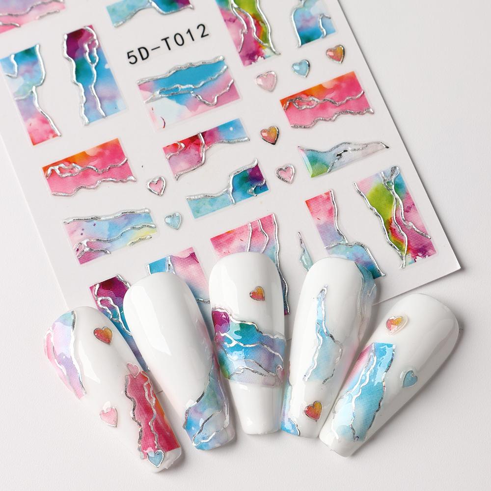5D дизайн ногтей DIY маникюрный декор ползунки с рельефной гравировкой и тиснением наклейки для ногтей наклейка для дизайна ногтей