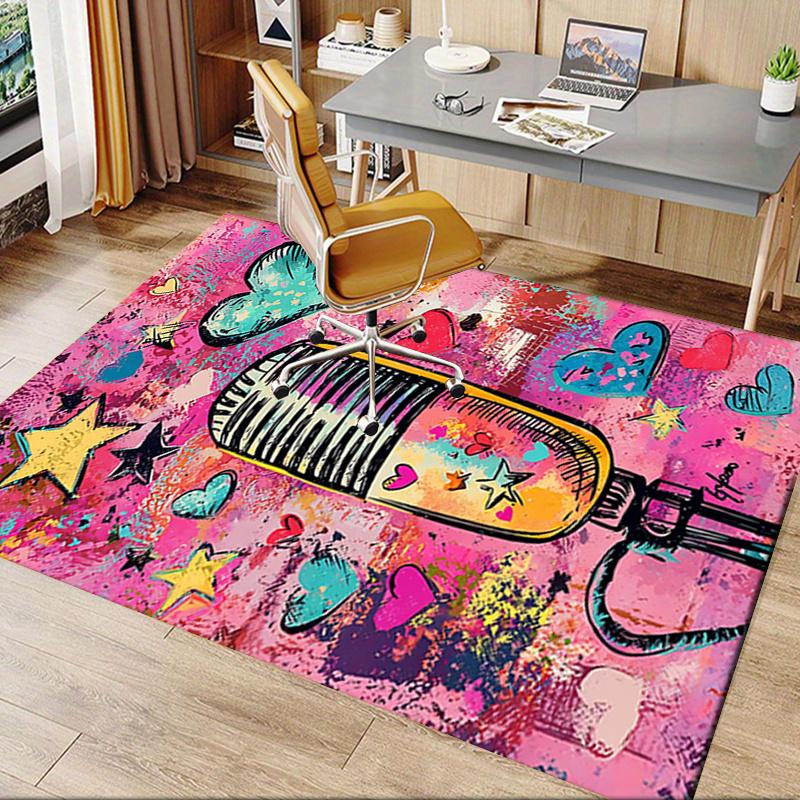 Office Carpet Chair Mat: Vibrant Microphone Design, Perfect for Home Decor, Office Use, and Gifts Suitable for Bedrooms, Living Rooms, and All Rooms