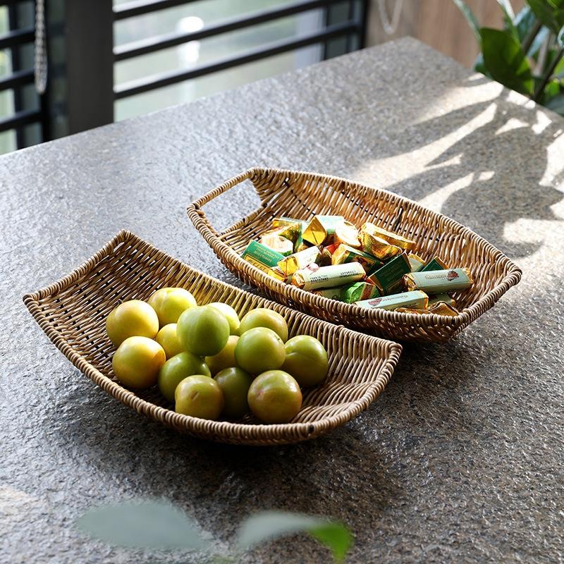 Rattan Tray Woven Fruit Basket Picnic Bread Snacks Trays Kitchen Wicker Baskets Breakfast Bread Storage Box Handwoven Food Plate