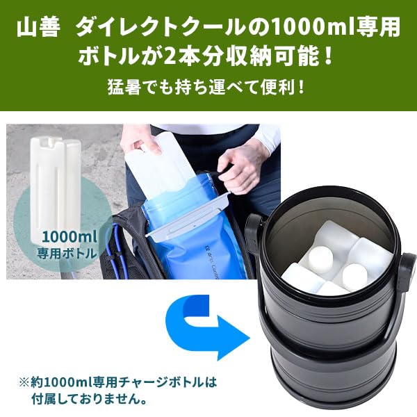 Контейнер для льда Direct Cool, предназначенный для одежды, вмещает две зарядные емкости Direct Cool. Черный [YAMAZEN] Водяное охлаждение, вакуумная изоляция, 5 л,