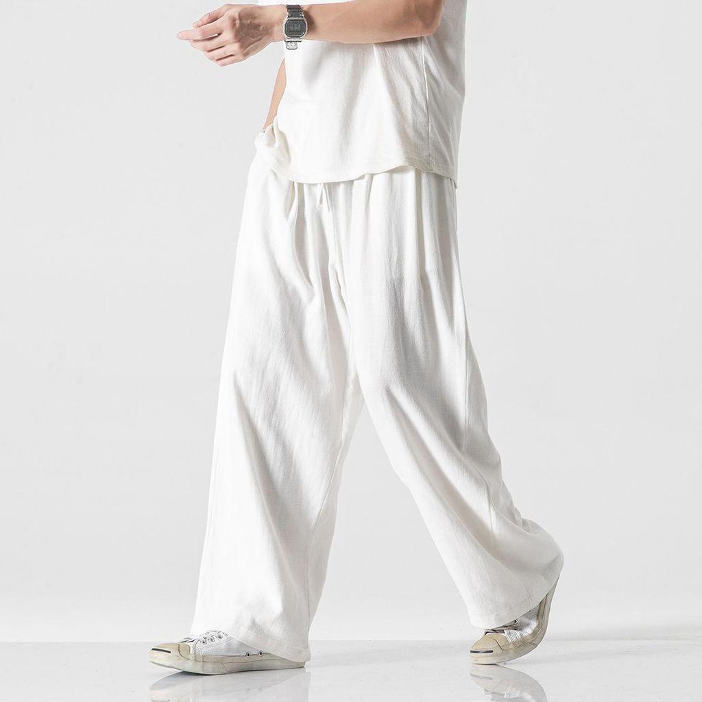 Men's Cotton & Linen Wide-Leg Summer Trousers - Lightweight, Loose-Fit, Chinese Style.
