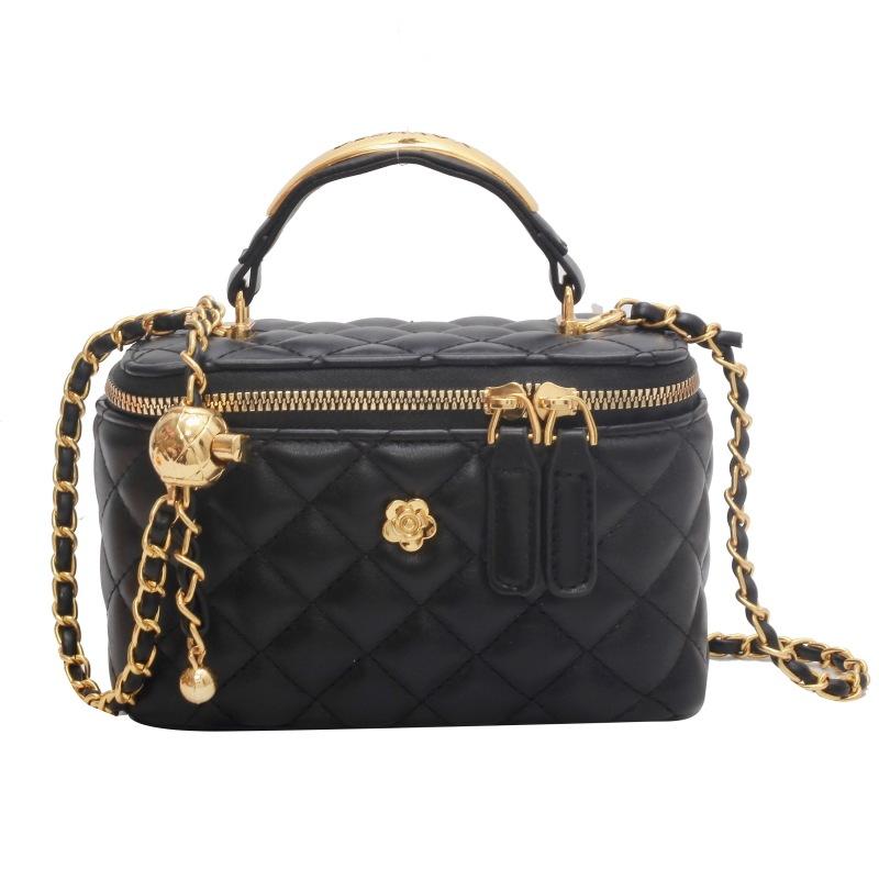 Hand Carry Retro Fashion Box Bag, Small Fragrant Wind Rhombus Small Square Bag, High-End Single Shoulder Women'S Bag