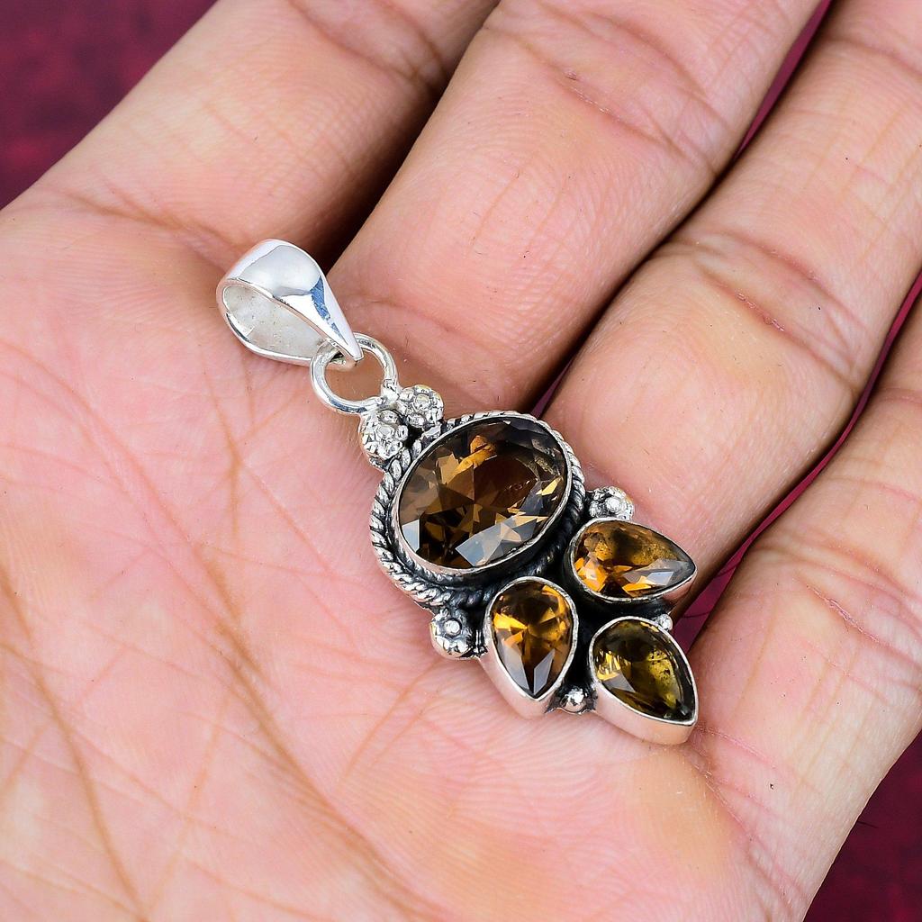 Ювелирные изделия с дымчатым топазом, кулон из драгоценного камня ручной работы, кулон из стерлингового серебра 925 пробы, антикварные ювелирные изделия, для подарка на помолвку