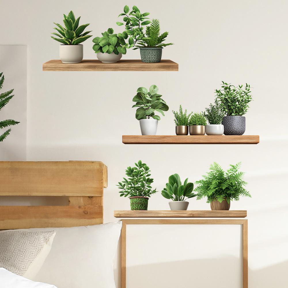 Painted Potted Plant with Shelf Self Adhesive Wall Sticker for Bedroom Living Room Home Background Decor
