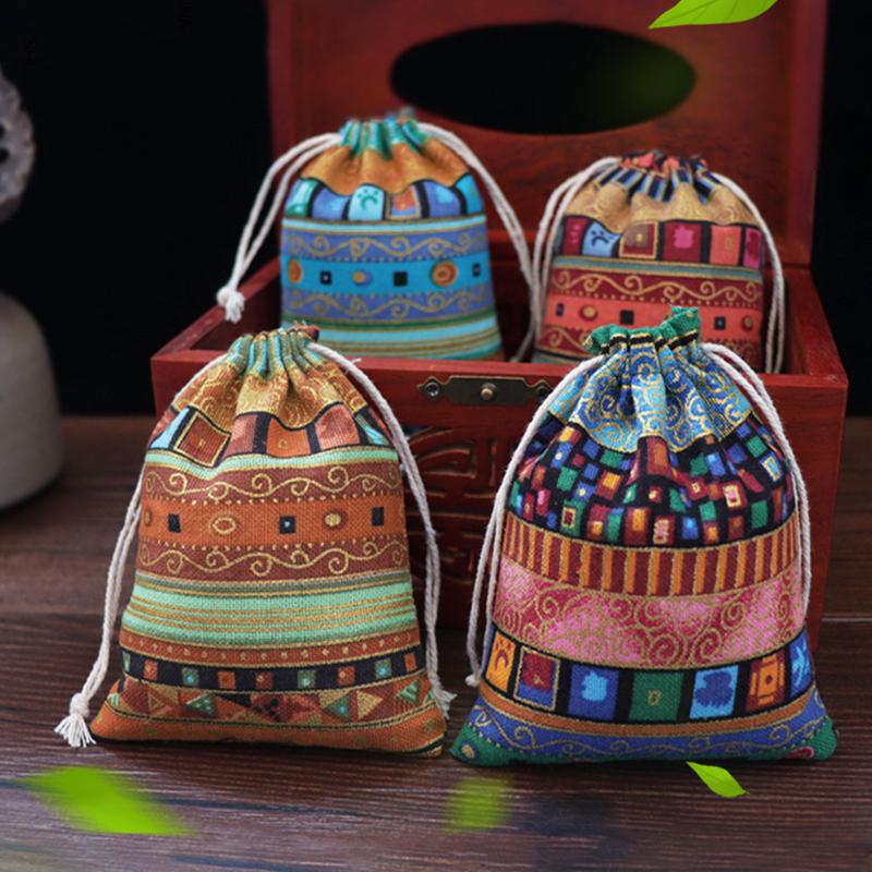 Очаровательные мешочки, 1 шт., льняные мешочки с бантом, цветные льняные сумки на шнурке, ювелирные подарочные сумки, племенные племена