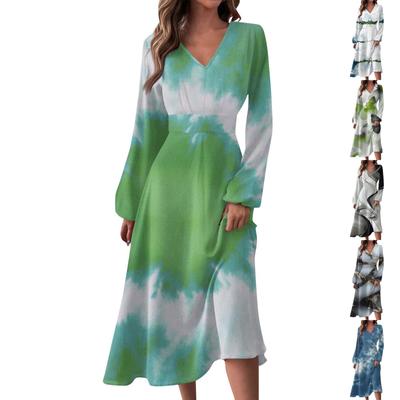 Женское осенне-зимнее повседневное модное длинное платье с V-образным вырезом и длинными рукавами в полоску, подходящее для повседневной жизни и вечеринок