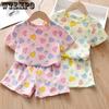 Летнее платье для девочек, детский детский летний костюм из двух частей с цветочным принтом для девочек