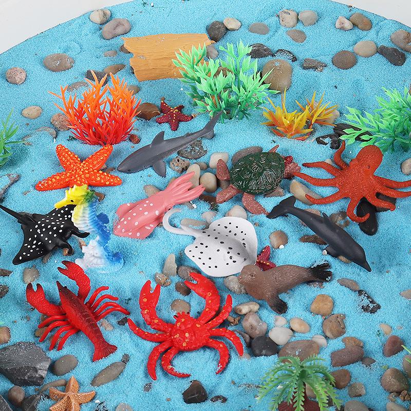 Мини-набор игрушек морских животных: Модели краба, осьминога, акулы, лобстера, тюленя, дельфина