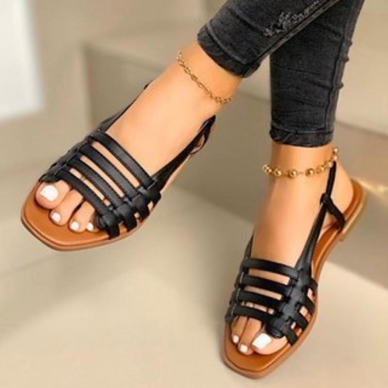 Women Large Size Sandals 2025 Summer New Flat Sandals Casual Woven Sand Roman Shoes