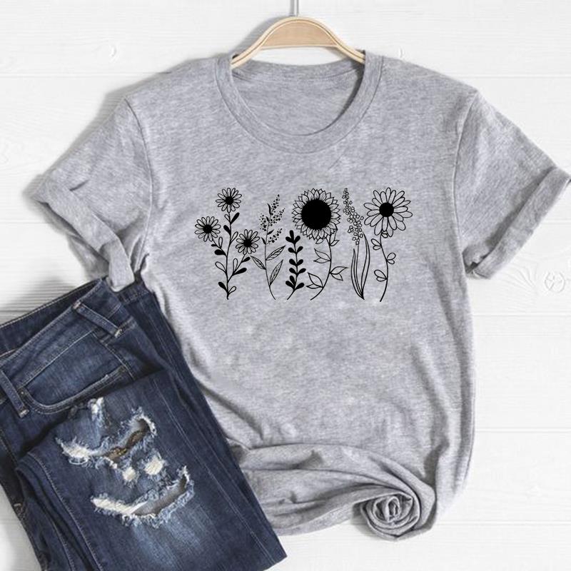 Футболка в трендовом стиле, модная футболка, одежда, стильная повседневная женская футболка с цветочным принтом и коротким рукавом, женская футболка с графическим принтом