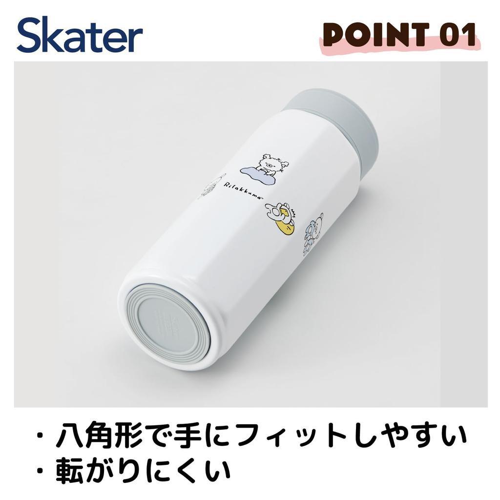 Кружка-бутылка из нержавеющей стали Skater 500 мл, удобная для удержания, восьмиугольная бутылка для воды Rilakkuma Basic STO5, термо/холодная