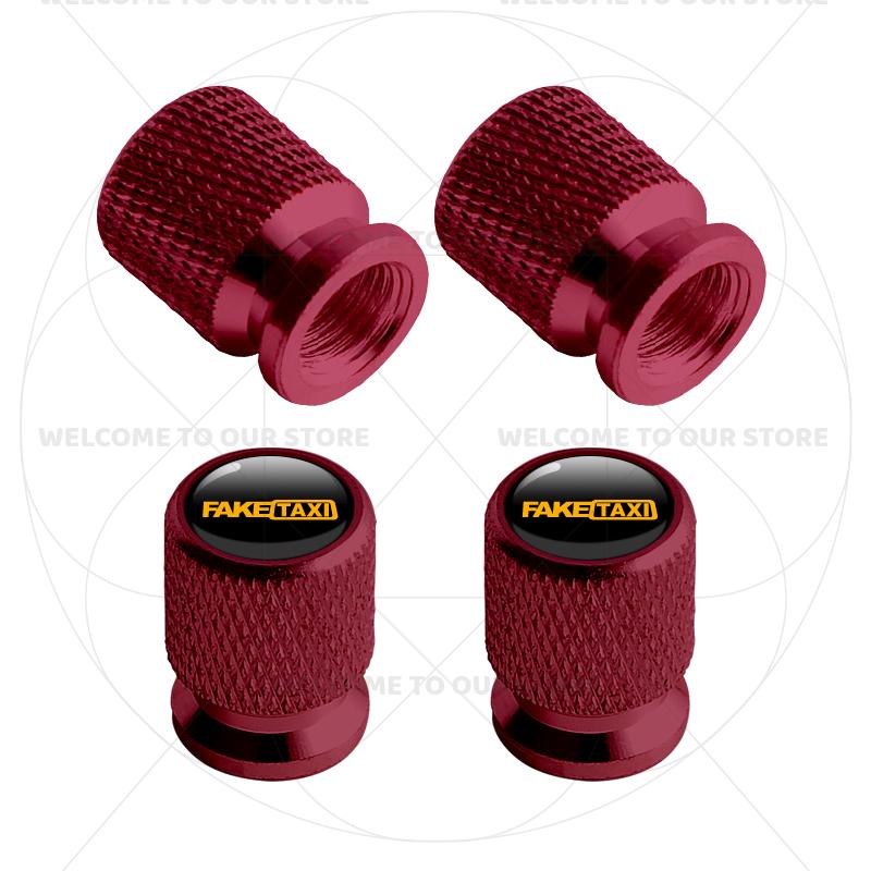 For FAKE TAXI Emblem JDM Funny Fashion 4Pcs Aluminum Motorcycle Car Tire Valve Caps Wheel Stem Air Dust Covers f80 Accessories