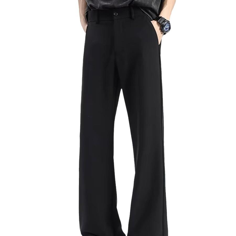 Мужские черные расклешенные брюки из драпировки - весна/осень, повседневные, прямого кроя, высокого класса