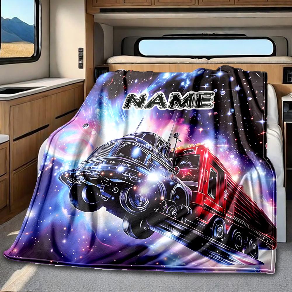 Cosmic Truck Adventure In The Starry Night Blanketcustomizable With Your Namecomfortable And Stylish Perfect For Travel Beds Chairs Offices Sofas