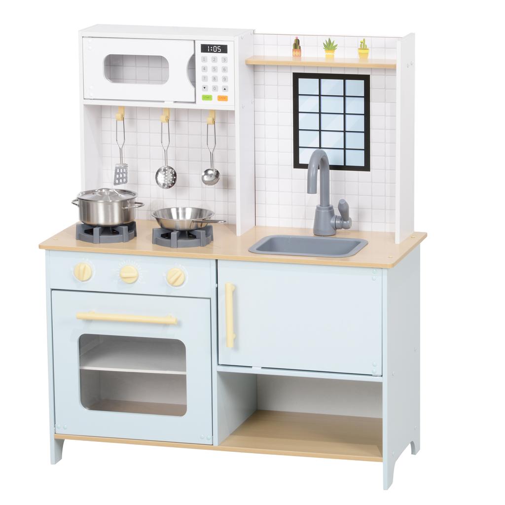 Pretend Play Kitchen, Kids Kitchen Playset with Light & Sound Stove, Turning Knobs, Cooking Accessories