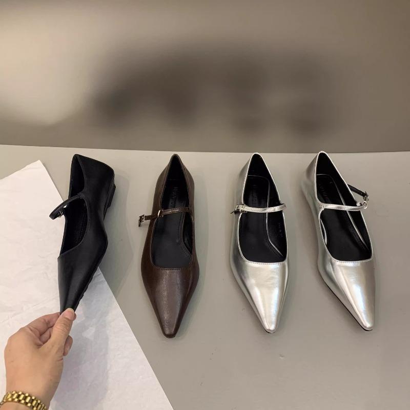 Модные балетки для женщин 2025 Весна Осень Новые туфли Мэри Джейн Низкий каблук Остроносые На плоской подошве Женская обувь Большой размер 42 43 44