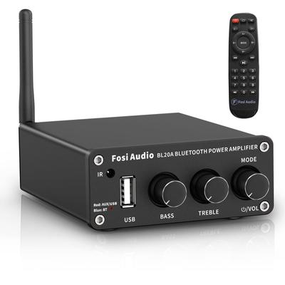 Fosi Audio BL20A Компактный Bluetooth стереоусилитель для дома 100 Вт x 2 Мини цифровой усилитель класса D с пультом ДУ, Hi-Fi 2-канальный усилитель, блок питания в комплекте