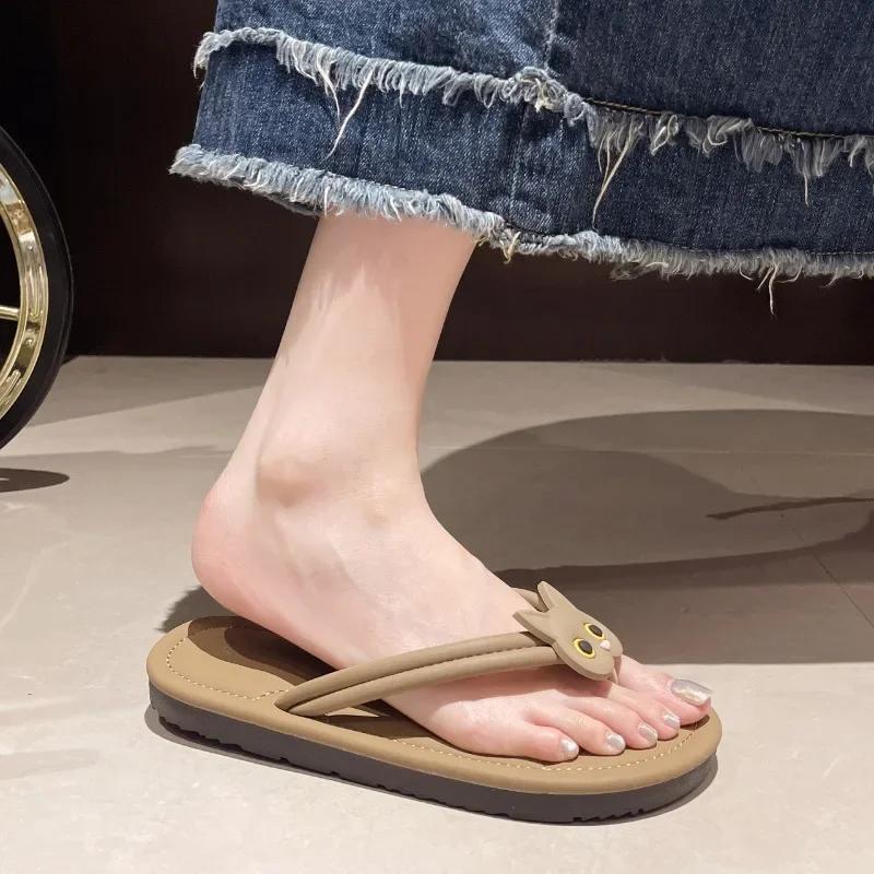 2024 New Fashion Drag Women's Summer Fashion Wear-resistant Soft Sole Thickened Wedge Drag Simple Korean Style Beach Sandals