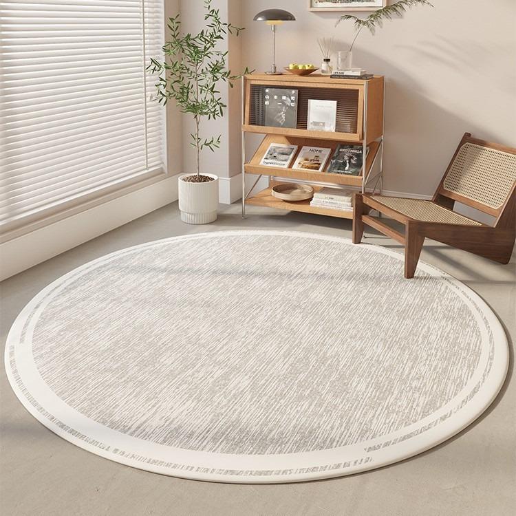 Nordic Round Rug Light Gray Beige Textured Carpet With White Border Minimalist Home Decor Gift