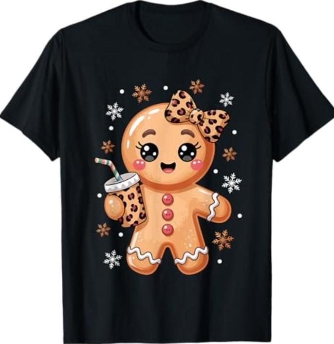 Cute Gingerbread Leopard Coquette Bow Christmas Gingerbread T-Shirt Unisex T-Shirt