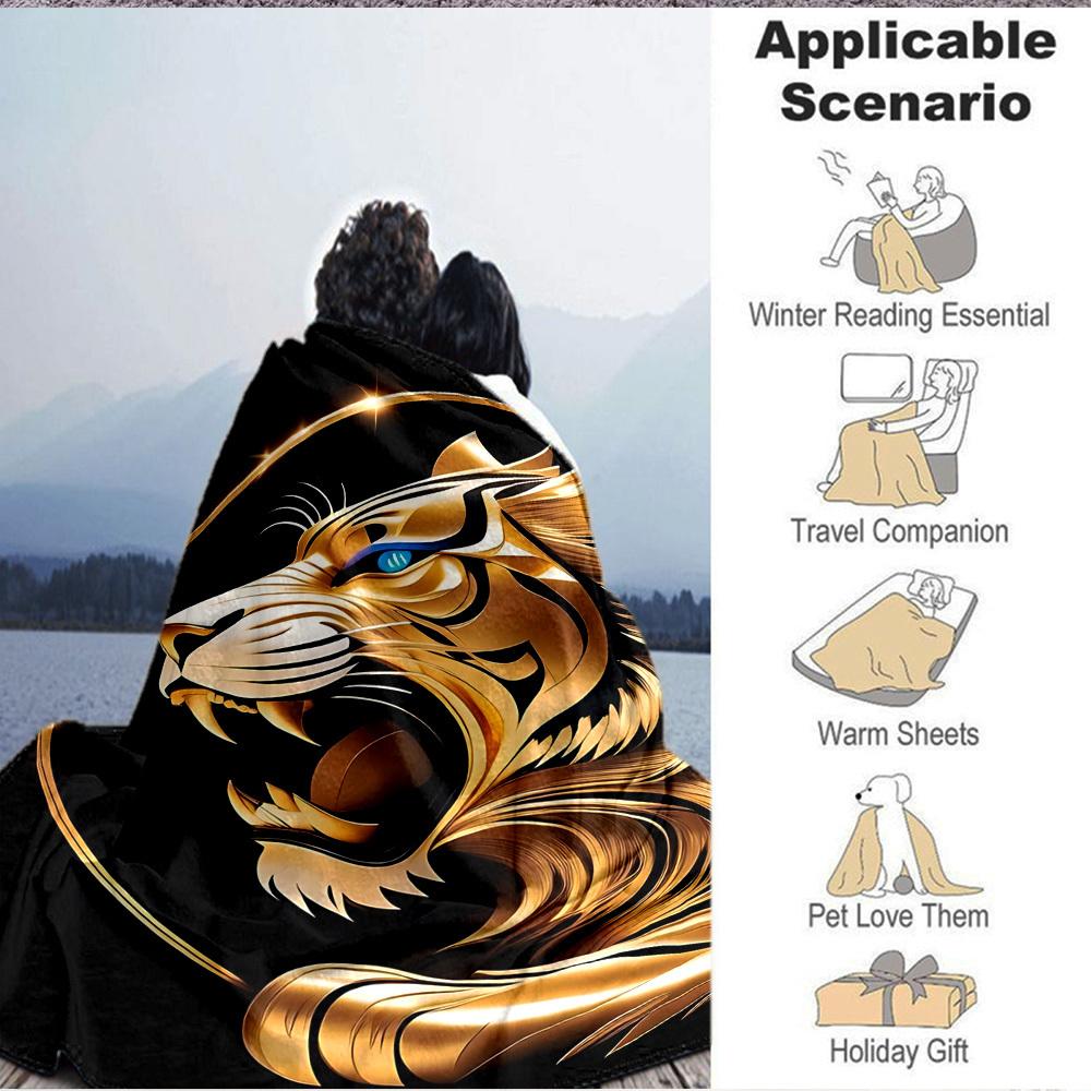 1pc Golden Tiger Head Blanket Lightweight Flannel Blanket Throw Blanket For Sofa, Bed, Travel, Camping, Livingroom, Office yy251015152