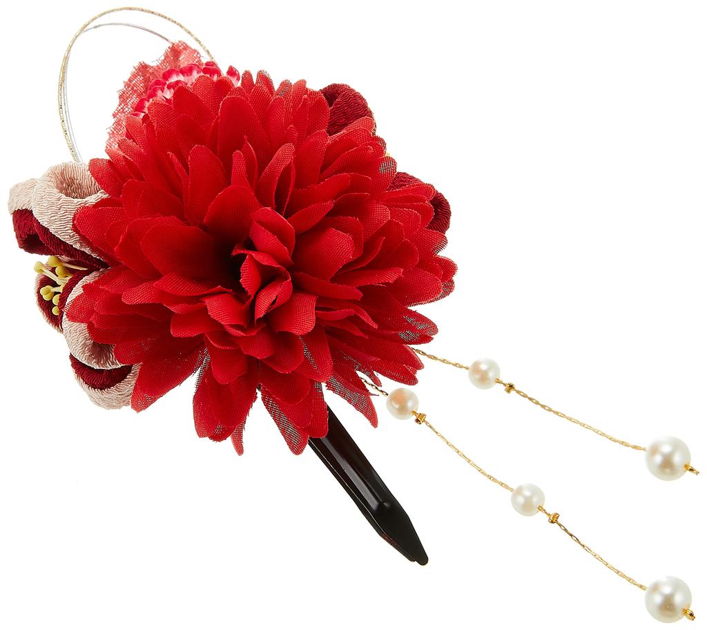 Wakomono Komon Kobo Unifie Futakoshi Chirimen Japanese Pattern Flower Corsage Clip Cherry X (1024-5) Tsumami-zaiku [Maple Blossom/Red Red]
