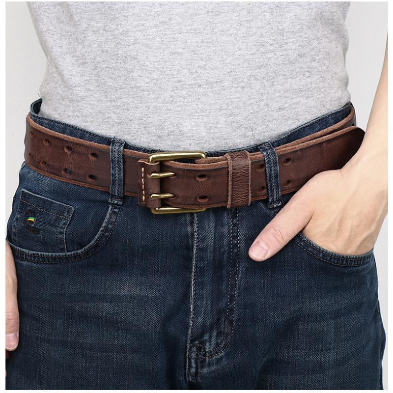 Men's Belt, Genuine Leather Belt, Men's Casual Retro Pin Buckle, Glossy First Layer Cowhide Lazy Belt