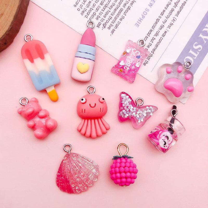 DIY Resin Pendant: Rose Red Lipstick Candy Butterfly Teddy Bear Ice Cream Milk Bottle Charm