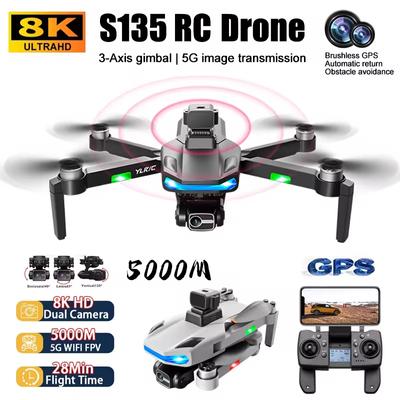 Новый профессиональный дрон S135 8K ESC с двойной камерой, 3-осевым подвесом, 5G WIFI FPV, GPS-позиционированием, бесщеточным лазером, предупреждающим препятствия, RC-квадрокоптером, игрушка в подарок