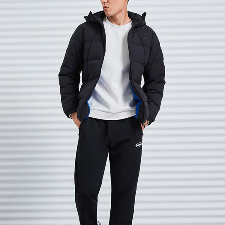 Li-Ning Короткая повседневная куртка с капюшоном, мужские куртки, стандартная, черная AYMQ055-1