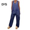 Two Piece Outfits for Women Casual Sleeveless Irregular Top Wide Leg Pants Set Loose Lounge Suit for Summer