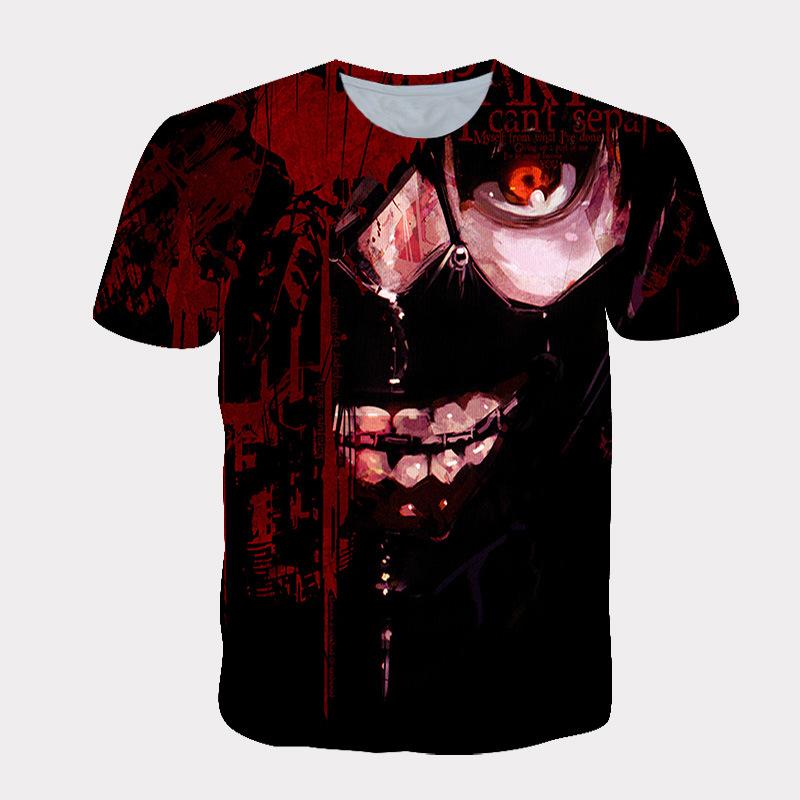3D Цифровая печать Футболка Tokyo Ghoul, Модная футболка с аниме Канеки, Легкий полиэстер, Короткий рукав, Повседневная уличная одежда