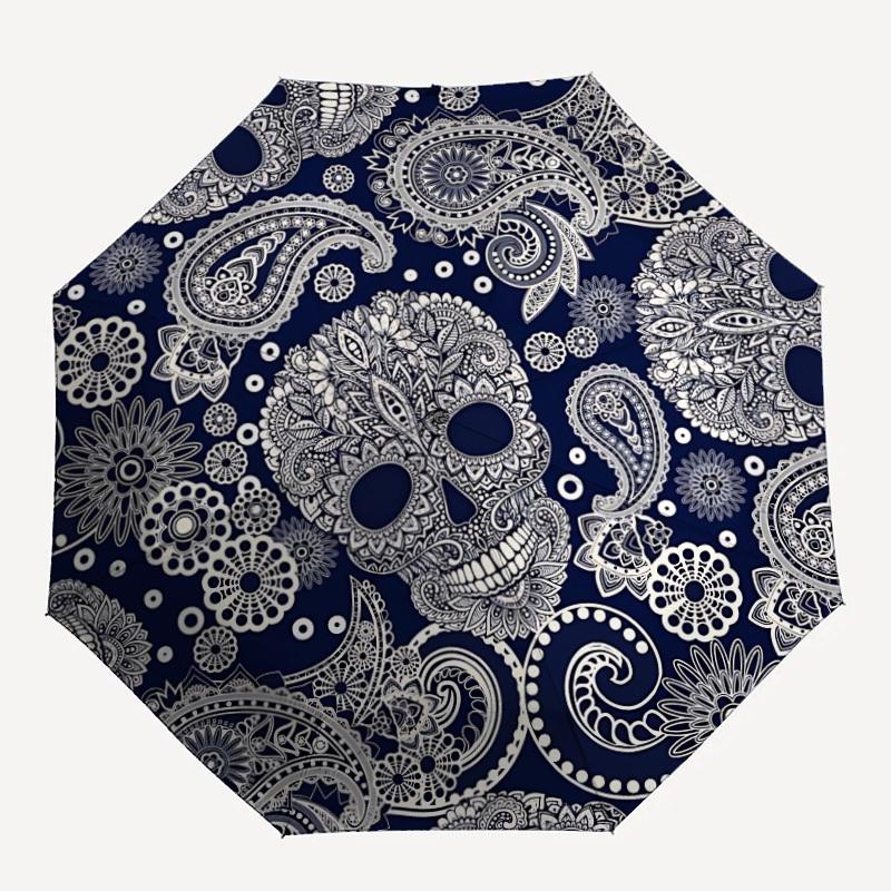 1pc Day of the Dead, Sugar Skull Automatic Open/Close Umbrella Compact Folding Umbrella, All-Season Portable Umbrella for Women/Men340