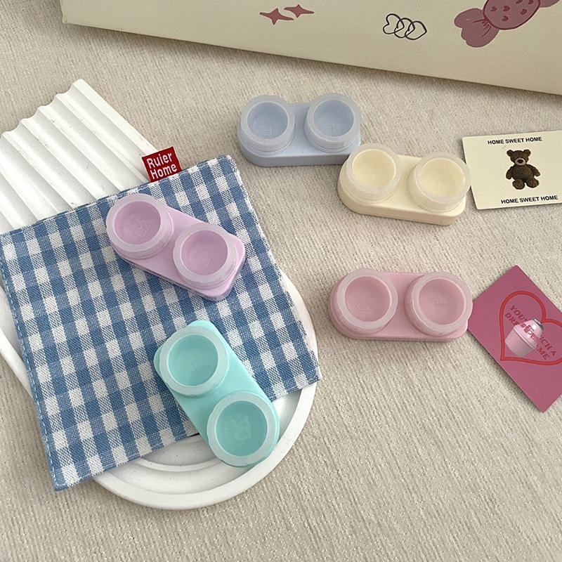 Simple Contact Lens Case Double Box Contact Lens Storage Box With Mirror Tweezer Eye Care Box Travel Portable Organizer Kit Gift