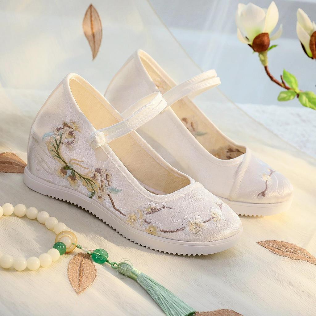 [Нефритовая бабочка] 2024 Вышитые женские туфли на высоком каблуке с круглым носком в стиле ханьфу - Стиль старого Пекина с внутренней платформой и толстой подошвой.