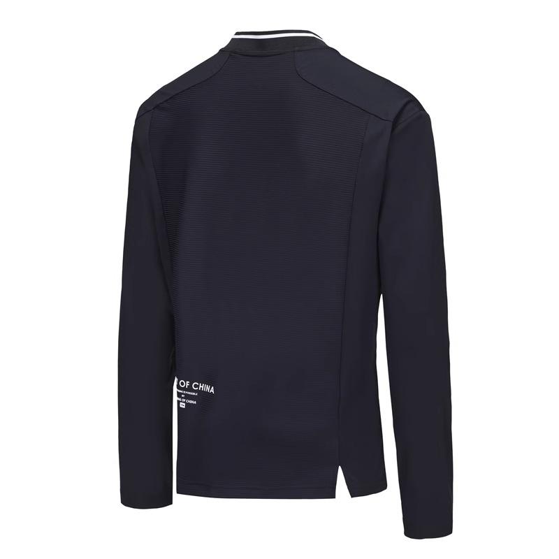 Li-Ning Повседневная футболка с длинным рукавом и бейсбольным воротником унисекс, темно-синяя APLU761-1