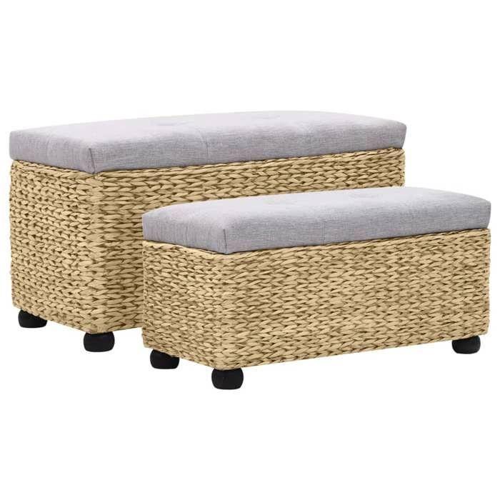 VidaXL Set of 2 Water Hyacinth Bench Set, Storage Bench, Living Room Furniture, Entryway Bedroom Bench 246107