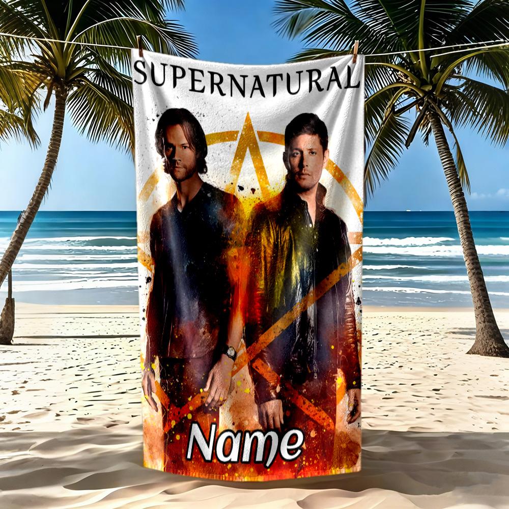 Supernatural Journey Together Customizable Name Beach Towel Super Soft Microfiber Quickdry Fabric
