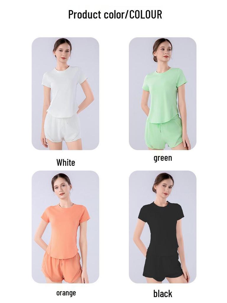 Женский летний быстросохнущий спортивный комплект из сетки: Дышащий топ с коротким рукавом свободного кроя для бега, тренировок и йоги