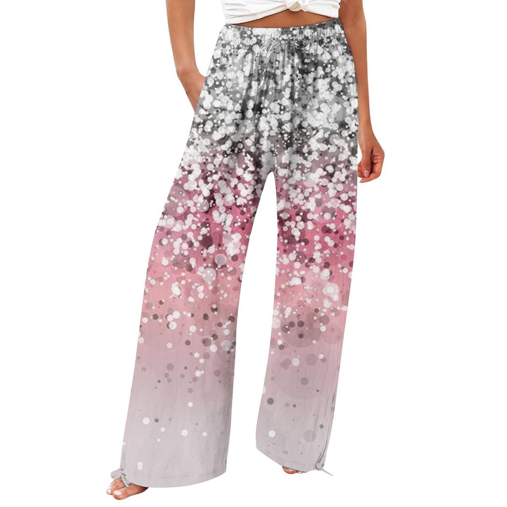 Брюки для женщин. Летние струящиеся брюки с высокой талией и широкими штанинами с принтом. Повседневные брюки.