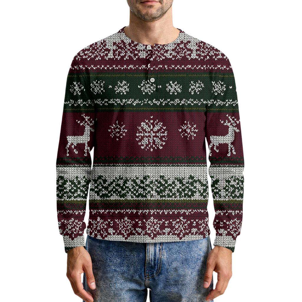 Men's Casual Knit Button-Up Long-Sleeve Shirt