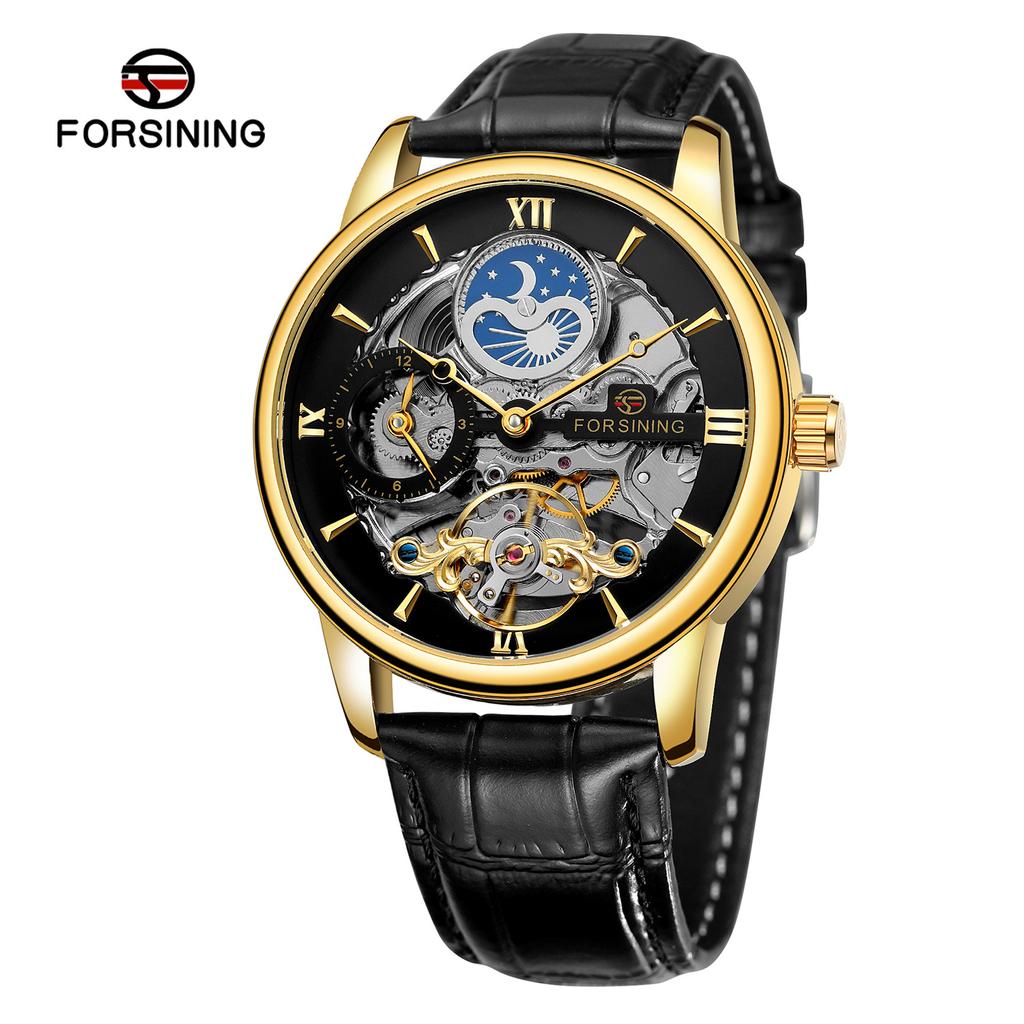 Forsining Men's Fashion Casual Hollow Moon Phase Automatic Mechanical Watch SLZe229-w