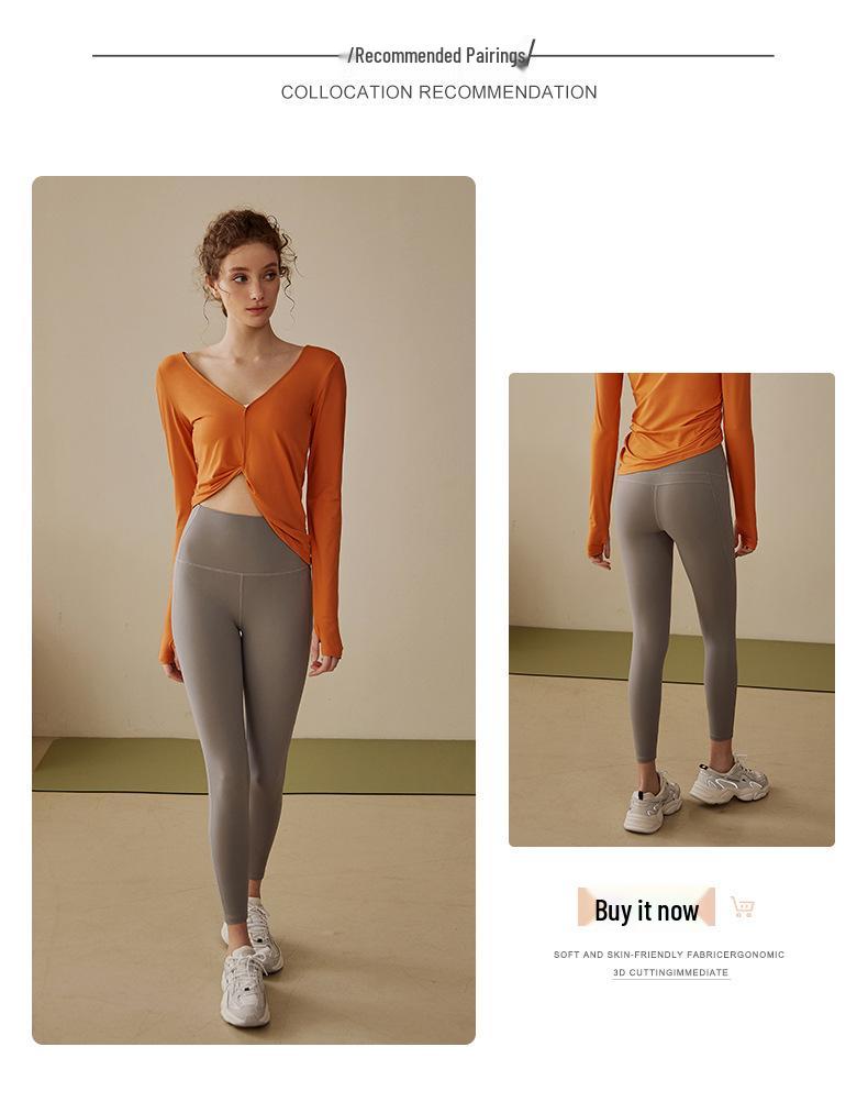 Women's Autumn V-Neck Long Sleeve Yoga Top - Nude Feeling, Ideal for Running, Fitness, and Pilates