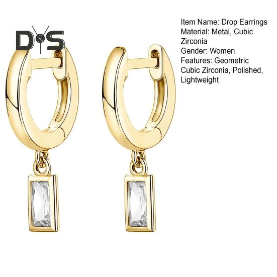 1 Pair Drop Earrings Geometric Cubic Zirconia Polished Metal Lightweight Huggie Earrings Smooth Surface Earrings for Daily Wear Party Dating