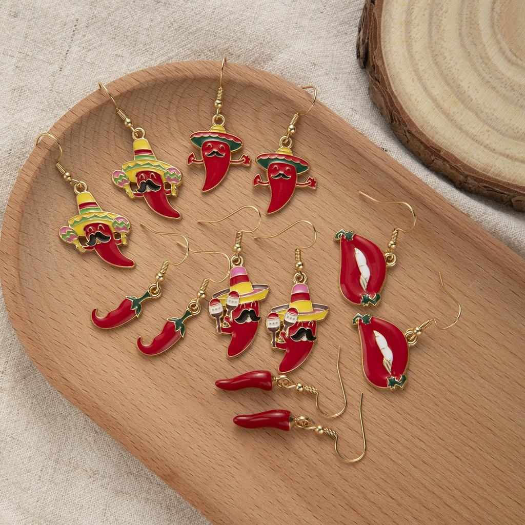 Серьги Халапеньо, Персонализированное чувство дизайна, Борода из красного перца, Мультяшные серьги-шляпы с широкими полями, Женские