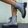 2024 New Foreign Trade Martin Boots Women's British Style Platform Front Lace-up Medium Boots Women's Shoes Large Size Martin Boots