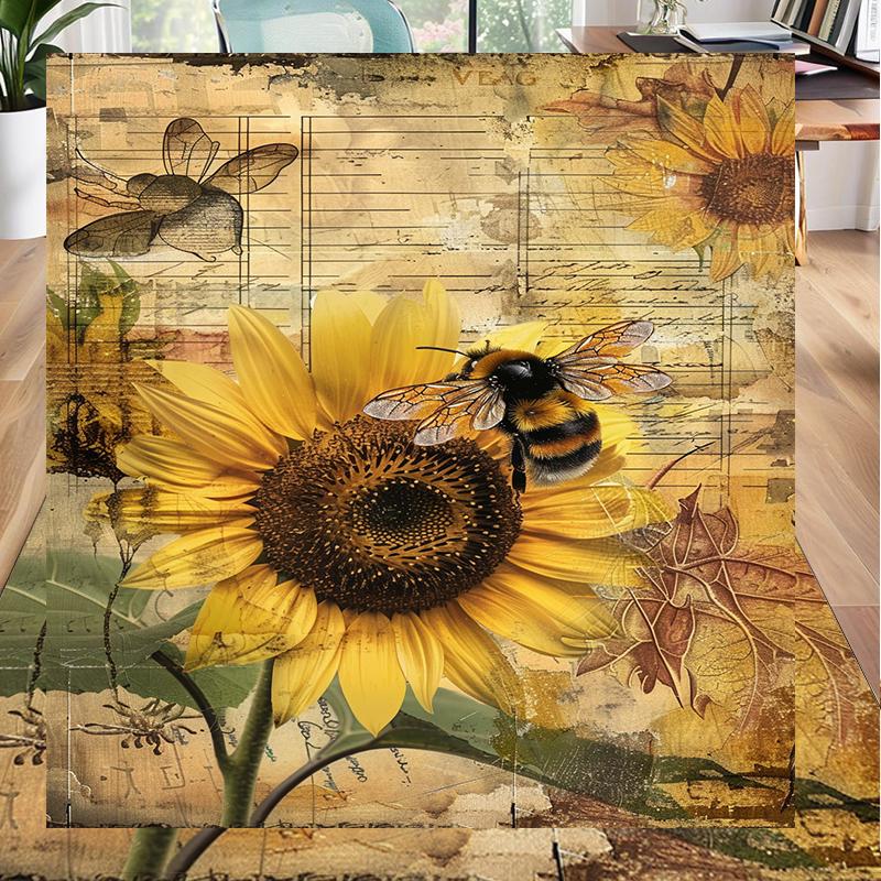 Bumblebee And Sunflower Office Rug Chair Mat, Entryway Carpet, Suitable for Front Door, Bedroom, Living Room, Desk, Holiday Gift